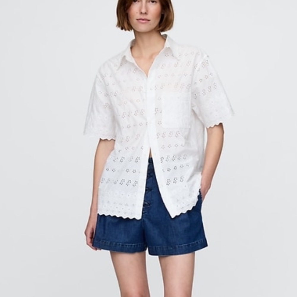 Gap x Doen White Button-Down Eyelet Shirt